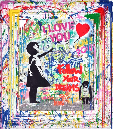 Balloon Girl by Mr. Brainwash - Stretched Canvas with Vandalised Frame
